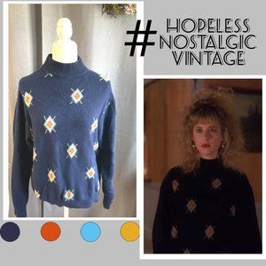 Lucy Moran's United Colors of Benetton Argyle Sweater in Navy Blue